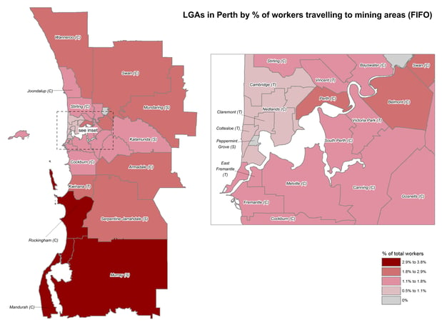 Perth Mining Areas - % of Workers