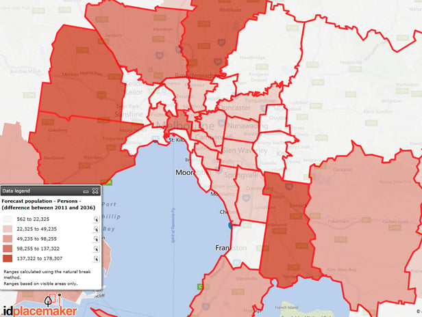 Melbourne LGAs growth 2011-2036