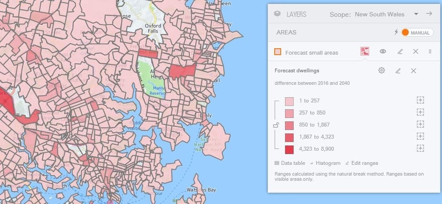 forecast dwelling change in Northern Beaches areas